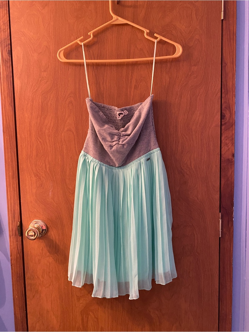 Roxy Strapless Mint Chiffon Dress with Gray Bodice